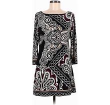 White House Black Market Casual Dress - Mini Boatneck 3/4 Sleeves: Black Paisley Dresses - Women's Size Medium - Print Wash