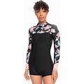 Roxy 2.0 Swell Series Long-Sleeve Back Zip Qlock Colorblock-Grey, Women Neoprene Clothing (Size 6 - Color Anthracite Paradise Found S)