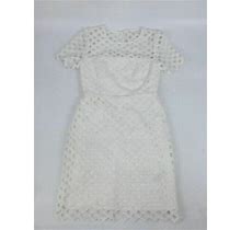 $325 Milly Women's White Short Sleeve Round Neck Crochet Sheath Dress