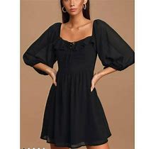 Lulus Love Potion Black Smocked Womens Mini Dress Extra Small Xs