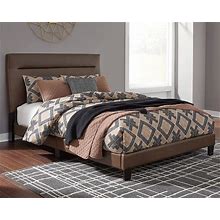 Signature Design By Ashley Adelloni Modern Upholstered Platform Bed With Adjustable Height Headboard, King, Brown