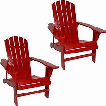 Sunnydaze Decor IEO-878-2PK 2 Red Wood Frame Stationary Adirondack Chair(S) With Slat Seat ,