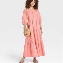 Universal Thread Dresses | Final Sale |Universal Thread | Peach Puff Sleeve Tiered Bodice Midi Dress | Color: Orange/Pink | Size: S