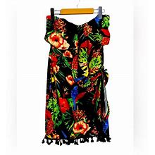 Venus Dresses | Venus Floral And Birds Strapless Tie Side Dress | Color: Black/Green | Size: M