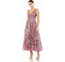 Mac Duggal V-Neck Low Cut Back Floral Embroidered A-Line Dress In Mauve, Size 18