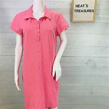 Talbots Pink Palmetto Palm Trees Short Sleeves Knee Length Polo Shirt Dress Sz M - Women | Color: Pink | Size: M
