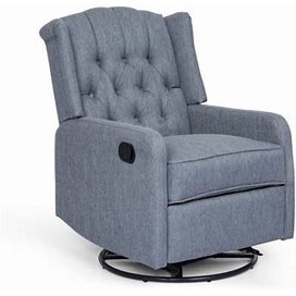 Noble House Sanborn Upholstered Tufted Wingback Swivel Recliner, Charcoal And Black