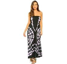 Riviera Sun Strapless Tube Maxi Dress Summer Dresses (Black / Pink, Small)