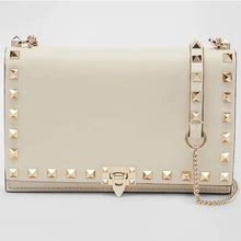 Valentino Bags | Valentino Rockstud Pouch Leather Wallet On Chain Nwt | Color: Cream/Gold | Size: Os