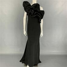 Marchesa Size M Black Wool Ruffled One Shoulder Gown Dress