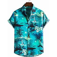 Clearance Under $5 Clothing,POROPL Summer Hawaiian Beach Print Button Down Men Shirts Clearance Under $10S Green Size 10