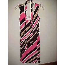 Merona Stripe Dress Knit Stretch Travel Sz Xs Brown Peach Pink