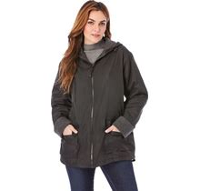 Roaman's Women's Plus Size Hooded All-Weather Jacket Fleece Lining Rain Coat