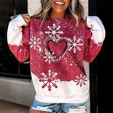 Lastesso Women Snowflake Print Plain Tunic Sweatshirts Loose Fit Crewneck Shirts Trendy Winter Clothes For Women 2022