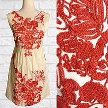 J. Crew Factory Dresses | Off White And Coral Embroidered J. Crew Factory Dress A-Line Size 2 Cap Sleeve | Color: Cream/Red | Size: 2