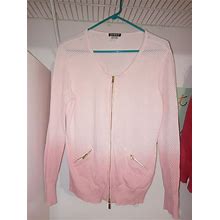 Womens Full Zip Stylish Sweater Size Large Pink Tones Colorway By Venus