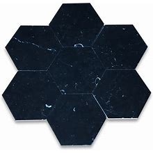 6" Hexagon Nero Marquina Black Marble Wall Floor Bathroom Tile Honed