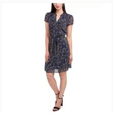 Msk Dresses | Msk Petite Pin-Tucked Floral-Chiffon Shirtdress | Color: Black/Blue | Size: 4P