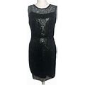 Elie Tahari Gorgeous Black Sequin Lace Sleeveless Formal Dress Size 8