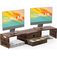 Zimilar Dual Monitor Stand Riser With 2 Drawers, Wood Monitor Riser For 2 Monitors, Length And Angle Adjustable Monitor Stand With Storage, Desktop