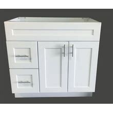 Green Leaf White Shaker Single-Sink Bathroom Vanity Base Cabinet 36" Wide X 21" Deep WS-V3621D