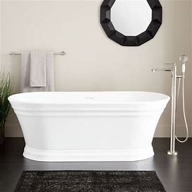 Signature Hardware 953452 Odenwald 59" Acrylic Soaking Tub With Integrated Overflow And Drain White Tub Soaking Freestanding