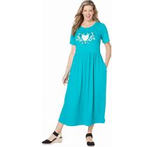 Plus Size Women's Short-Sleeve Scoopneck Empire Waist Dress By Woman Within In Waterfall Heart (Size 2X)