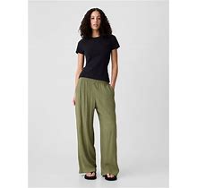 Gap Factory Women's Crinkle Wide-Leg Pull-On Pants Walden Green Size S