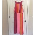 Ashley Stewart Pleated Maxi Dress Pink Yellow Orange 12