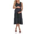 White Mark Maternity Plus Size Scoop Neck Tiered Midi Dress - Charcoal - Size 2X