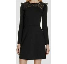 $228 Kate Spade Women's Black Lace Yoke Embroidery Ponte A-Line Dress Size M