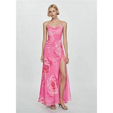MANGO - Floral Dress With Slit Pink - 6 - Women