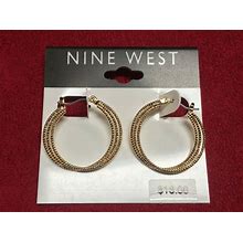 Nine West Sparkles Diamond Cut Rope Round Hoop Gold Plated Earrings 1" New NW11