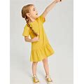 Toddler Girls Solid Ruffle Hem Dress,4Y