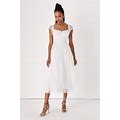 White Tulle Bustier Midi Dress | Womens | Large (Available In M) | 100% Polyester | Lulus
