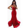 Mermaid Prom Dress With Slit Sparkly Sequin Corset Evening Dresses 2024 Corset Evening Party Gowns With Train Red US 6
