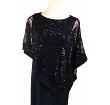 R&M Richards Women Size 6 Evening Poncho Dress With Sequins Blue Side