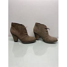 Mia 'Shawna' Brown Textile Block Heel Pull On Ankle Boots Women's Size