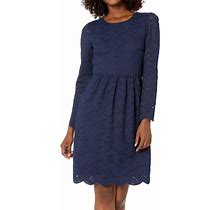 Lark & Ro Long Sleeve Gathered Lace Fit And Flare Dress Navy Blue Size