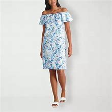 Stella Parker Short Sleeve Sheath Dress | Blue | Womens Small | Dresses Sheath Dresses