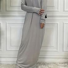 Solid Color Dress, Women's Crew Neck Simple Spring Fall Women's Clothing Long Sleeve Dress,Grey,Reliable,By Temu
