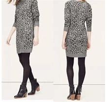 Ann Taylor Loft Gray Leopard Animal Print Sweater Dress Wool Blend