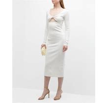 Zeynep Arcay Twist-Front Knit Midi Dress, White, Women's, 6, Casual & Work Dresses Knit Dresses
