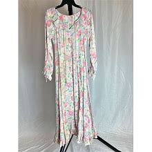 Vintage Sheer Floral Dress Pastel Cottage Core Long Sleeve Ruffle Maxi 1960S
