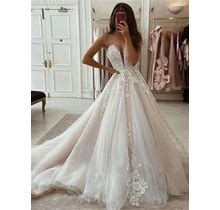Wedding Dress Ivory Lace V-Neck A-Line Long 2024
