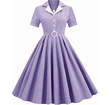 Women 1950S Vintage Short Sleeve Peter Pan Collar Retro Swing A Line Midi Summer Dress Cocktail Party Evening Prom Gown