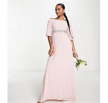TFNC Petite Bardot Chiffon Maxi Dress With Embellished Waist In Mauve - PINK - Pink (Size: 2)