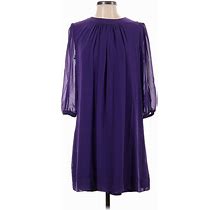 Eva Mendes By New York & Company Casual Dress - Popover Tie Neck 3/4 Sleeve: Purple Solid Dresses - New - Women's Size Small