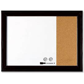 Home Decor Magnetic Combo Dry Erase Board With Cork Board On Side, 23 X 17, Tan/White Surface, Black Wood Frame