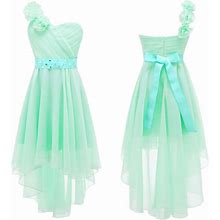 Flower Girls Shiny Party Dress One Shoulder Chiffon Ball Gown Formal